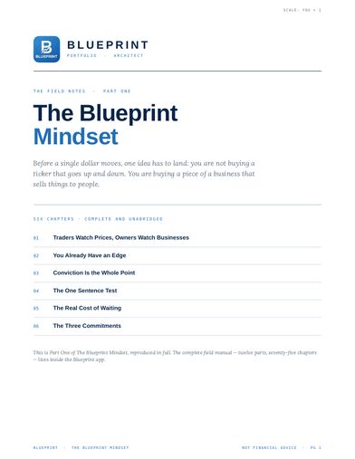 Cover of The Blueprint Mindset, Part One — an eight-page PDF field note